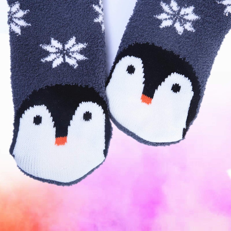 Jeasona Penguins Cozy Fuzzy Slipper Socks with Grippers for Women Cute Animal - Image 3